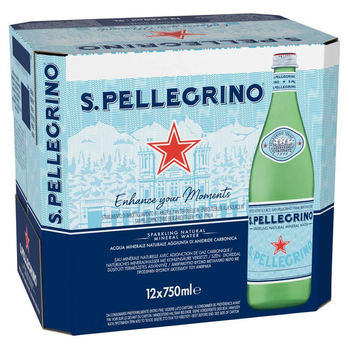 San Pellegrino Sparkling Natural Mineral Water Glass 12 x 750ml (Pack of 12)